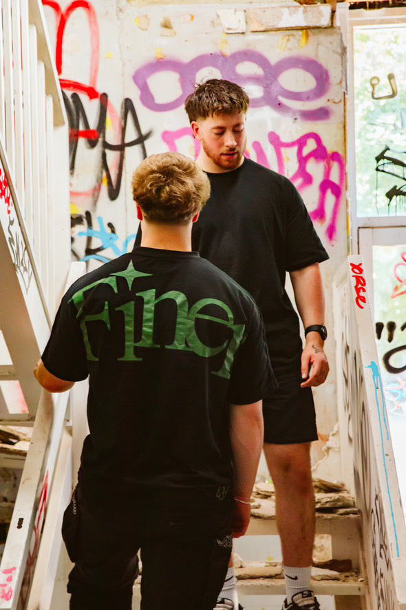 Green On Black Oversized Tee