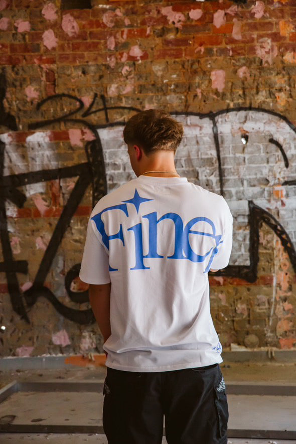 Blue On White Oversized Tee