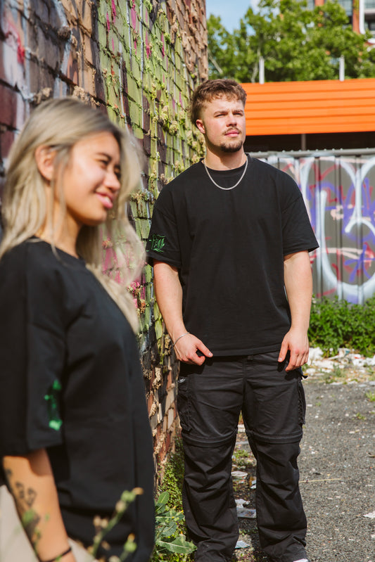 Green On Black Oversized Tee